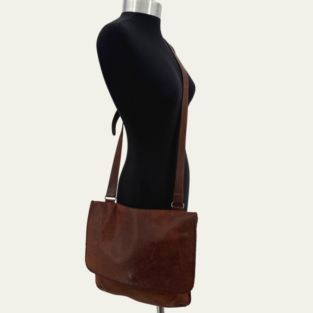 Vintage CEM Brown Pebbled Leather Whipstitch Crossbody Messenger Bag